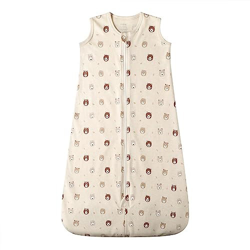 Owlivia Bio-Baumwolle Baby Schlafsack 0.5 Tog Jungen Mädchen Schlafsack, Tragbare Baby-Decke mit 2-Wege-Reißverschluss (Minibären, 12-18 Monate)