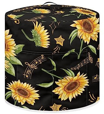 Suobstales Sunflower Print Dust Cover for 6 Quart Instant Pot, Music Note Design Dust Proof Pressure Cooker Cover Electric Appliance Cover Air Fryer Accessories with Pocket and Handle, M