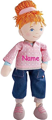 HABA 305650 Schlenkerpuppe Lene mit Namen Bestickt Kleidung Geschenk personalisiert Baby Kinder weiche Stoffpuppe