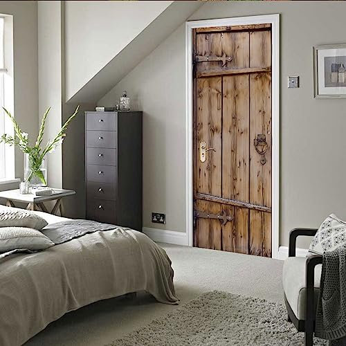 A.Monamour Türtapete Selbstklebend Türfolie Türposter 3D Rustikale Scheunentür Aus Holz Vinyl Folie Türdeko Tapete Wandbild Türaufkleber Türtattoo 90x200cm