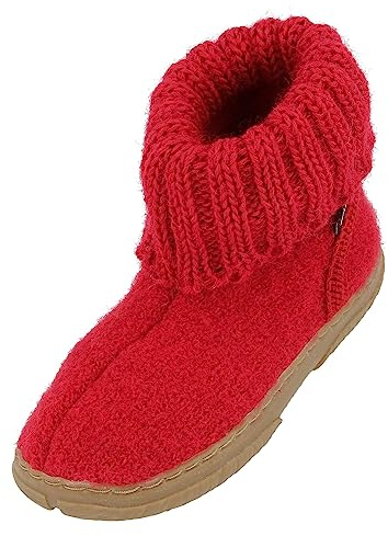 HAFLINGER Fidelius Toni Kinder Hüttenschuhe aus Wollwalkstoff mit Gummisohle und Kragen