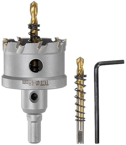 sourcing map Scie cloche en carbure TCT de 48 mm de diamètre pour acier inoxydable, métal, alliage d'aluminium, cuivre, laiton, plastique, avec embout central supplémentaire