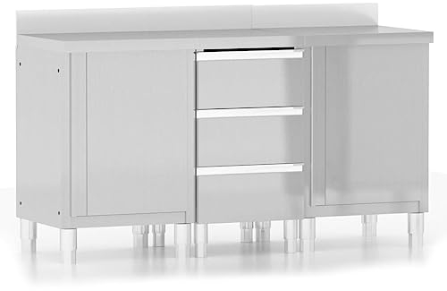KOIECETA Gastro Küchenschrank 3-TLG. mit Aufkantung Edelstahlschrank Arbeitsschrank Arbeitstisch Schrank Gastronomie Lagerschrank Edelstahl