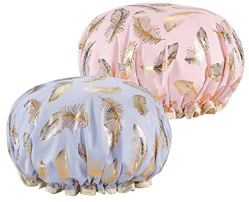 2 PCS Double Layer Shower Caps Reusable Shower Caps for Women UK Fashion Ruffles Lightweight Elastic Plastic Shower Caps Practical and Convenient Unisex
