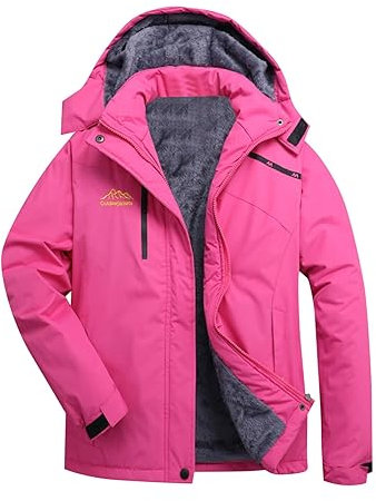 OCCOKO VVeste de ski de montagne pour homme et femme résistant au vent manteau de ski de montagne pour homme et femme coupe-vent, Rose chaud, M