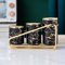 Ceramic Gold-Patterned Metal Canister Set for Kitchen Countertop - A Set of 3 Kitchen Canisters with Tiered Shelf, Airtight Countertop Flour and Sugar Containers, Coffee and Tea Storage (Black)