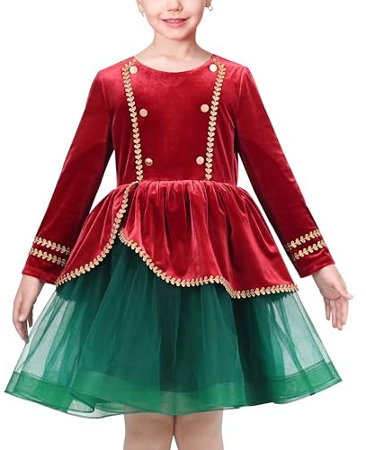 Sunny Fashion Mädchen Kleid rot Grün Weihnachten Nussknacker Uniform Koreanisch Samt Gr. 110,Roter Nussknacker,110