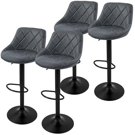 ML-Design Barhocker 4er Set, Bezug aus Kunstleder, Anthrazit, Gepolsterter Barstuhl mit Rückenlehne und Fußstütze, Tresenhocker höhenverstellbar, 360° drehbar, Bistrohocker Hocker Drehstuhl Barstühle