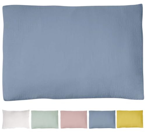 Le Lit de Mon Bébé Kopfkissenbezug, 35 x 40 cm, doppelt, Baumwollegaze, blau-grau, sehr weich, für Wiegenkörbchen, 53 x 80 cm, 60 x 120 cm, 70 x 140 cm, Krepp, Wickeltuch, Craftine