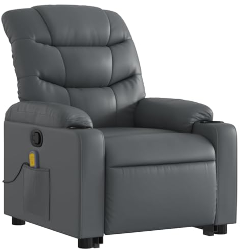 vidaXL Massagesessel, Verstellbar Sessel mit Aufstehhilfe, Fernsehsessel Relaxsessel mit Liegefunktion, Liegesessel Aufstehsessel Polstersessel, Grau Kunstleder