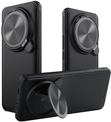 Lzzox for Xiaomi 14 Ultra Case Metal Kickstand Lens Cover Camera Protection Shockproof Anti-Fingerprint Impact-Resistant Hard Back Shield Shell Bumper (Black)