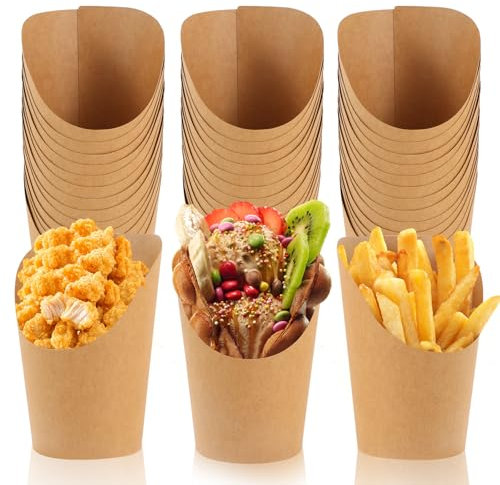 60 bolsas de papel kraft para patatas fritas de 12 oz, bolsas de papel kraft para envolver, vasos para patatas fritas, caramelos, aperitivos, vasos de cartón, para todo tipo de fiestas
