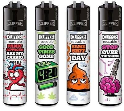 Clipper® 4er Set Mix Slogan #9 Feuerzeuge + 1 Sticker High Zombie