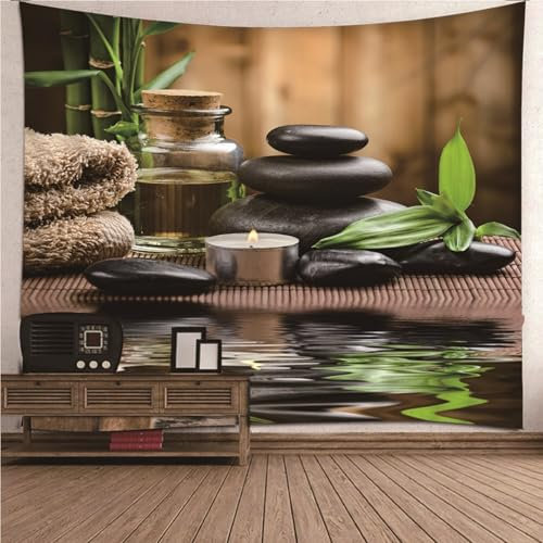 Wandtücher Aesthetic Wandtücher Bunt Zen Thema Kerze Wasser und Blume Mikrofaser Wandteppich Outdoor Upgrade Weich 240X220cm （Breite x Höhe）