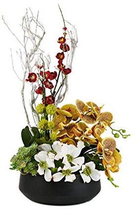 Fleur artificielle en pot Fleur de phalaenopsis artificielle avec vase Plante à fleurs de prunier aux couleurs vives Décoration de centre de table pour la maison Arrangement de fleurs artificielles