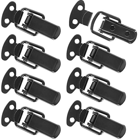 Zythrem 8 Pcs Spring Loaded Toggle Latches Stainless Steel Catch Clamp Clips Spring Lock Hasp Catch Duck Billed Buckles for Toolbox Drawer Cabinet Case Closet Locker Black