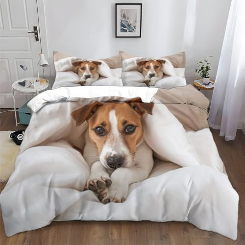 Bettwäsche 155x220cm Jack Russell Terrier Tier Weich & Bügelfrei Bettbezug mit Reißverschluss - Bettwäsche Set für Modern Schlafzimmer mit 2 Kissenbezüge 80x80 cm