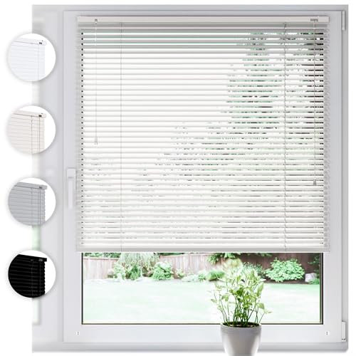 SONELLO Aluminium Jalousie 100cm x 100cm Weiß Alu Jalousie Klemmfix ohne Bohren Sichtschutz Blendschutz Lichtschutz Sonnenschutz für Fenster und Türen