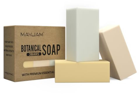 MAYJAM Soap Bar, Natural Antibacterial Soap, Facial Cleanser and Moisturizer Exfoliating Soap for Women Men, 3-in-1 - Tea Tree, Roman Chamomile, Lemongrass