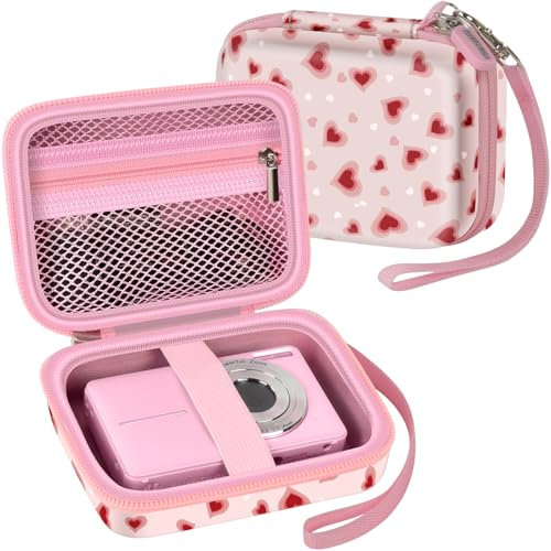 Digital Camera Case for CAMKORY/for VAHOIALD FHD 1080P/ for Kodak/for YISENCE for IWEUKJLO for Nsoela Kids Video Cameras Storage Holder for AbergBest for Polaroid for Canon and Cable (light pink)