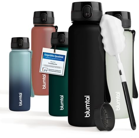 Blumtal Trinkflasche 800ml - auslaufsichere Trinkflasche Sport + 1-Klick-Verschluss - BPA frei + Sieb - Spülmaschinenfest - Schwarz