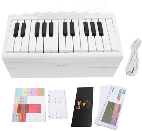Mini Piano 2025 Schreibtischkalender, 27 Karten 25 Schlüssel Klavierkalender für Familie und Freunde (WHITE)