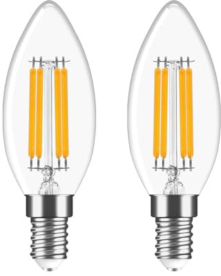 Morotty E14 LED Candle Light Bulbs,4W 470lm Warm White 2700K with C35 Small Screw Candle Light Bulb, Non Dimmable - Pack of 2