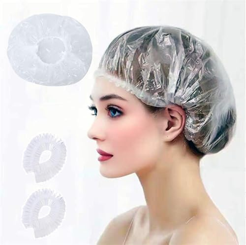 200 gorros de ducha desechables, gruesos, impermeables, para mujeres, hombres, niñas, viajes, spa, hotel, uso doméstico, salón de belleza, gorros de ducha de plástico transparente multiusos