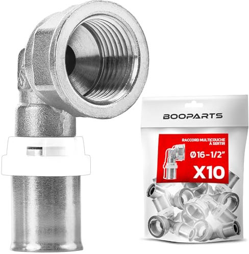BOOPARTS - 10 pezzi - raccordo a crimpare - gomito di transizione a crimpare multistrato Ø16 x 1/2 (15/21) femmina contorno TH - per unire un tubo multistrato e un raccordo filettato femmina