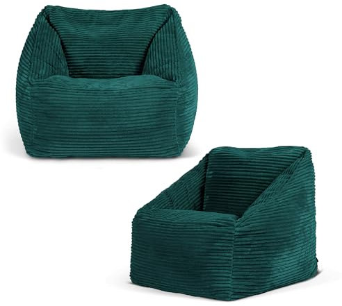 Icon Natalia Sitzsack Kinder, Blaugrün, 2er Pack, Flauschiger Cord Stoff, Sitzsack Cord mit Füllung, Bequemer Kinder Sessel, Kuschelsessel, Lese Sessel, Schlafzimmer, Kinderzimmer, Spielzimmer