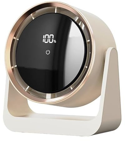 Hafmoo Digital Desktop USB Fan with LED Display, Adjustable Tilt, Rose Gold Accent (White)