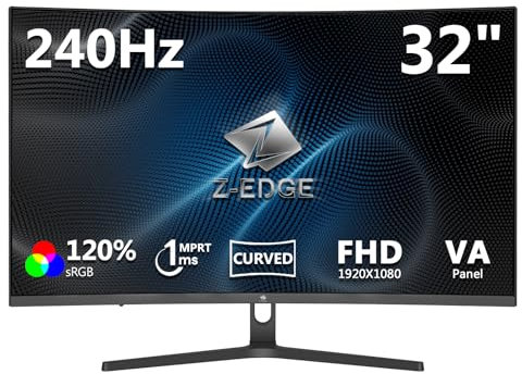 Z-Edge 32 Inch 240Hz Curved Gaming Monitor 1ms MPRT Full HD 16:9 1500R Curved Screen, 280cd/m² Brightness, Ultra-Thin Bezel, FreeSync, DisplayPort & HDMI, Black