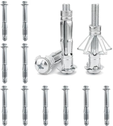 DAIRYCOF Lot de 10 fixations pour plaques de plâtre M8 x 80 mm – Écrous d'expansion en métal robuste pour plaques de plâtre, carreaux et cloisons – Fixation sur rails de rideaux, étagères, luminaires