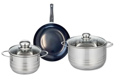 ELO 9710550 Batterie de cuisine 3 pièces, Ensemble de 1 Poêle de cuisson 20 cm et 2 faitouts 16 et 20 cm Elo Prima Brillant, inox, induction