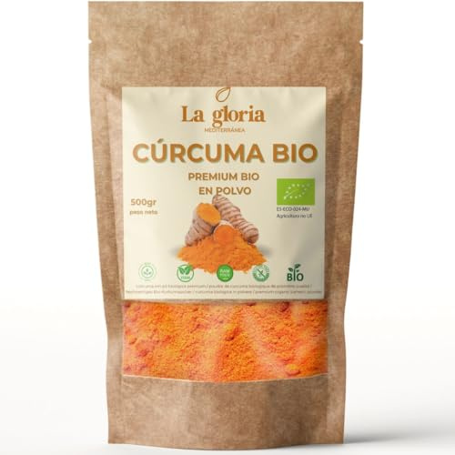 Cúrcuma Bio 500 g en Polvo – Cúrcuma Ecológica Natural Rica en Curcumina, Especia Premium Sin Aditivos, Sin Gluten, Vegana – La Gloria Mediterránea