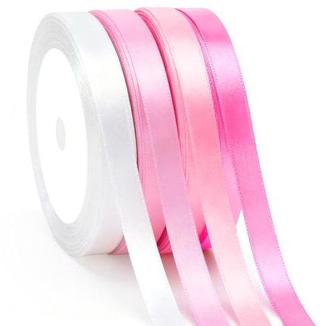 G2PLUS 10mm Satinband Rosa Farbverlauf: 4 Rollen x 22m Schleifenband zum Basteln, Deko Geschenkband für Babyparty, Geburtstag, Hochzeit, DIY, Geschenkverpackung, Blumenstrauß