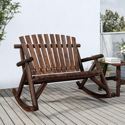Hoopleep Garten-Schaukelbank 2-Sitzer, 123x96x102 cm, Massivholz Fichte, Adirondack-Stil, für Terrasse, Balkon, Außenbereich, entspannendes Schaukelerlebnis