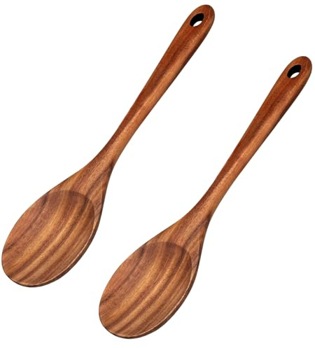 2 Piezas Cuchara de Madera Grande 31.2 cm, Cucharas de Madera para Cocinar | Cucharas Largas Madera, Utensilios de Cocina de Madera para Mezclar Preparaciones Culinarias