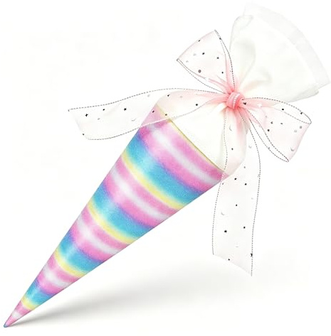 Einschulung Geschwister Schultüte Mädchen Klein Glitzer Stoff Formstabil | Zuckertüte 34cm Geschwistertüte Geschenkverpackung zur Schulanfang Kindergartenstart