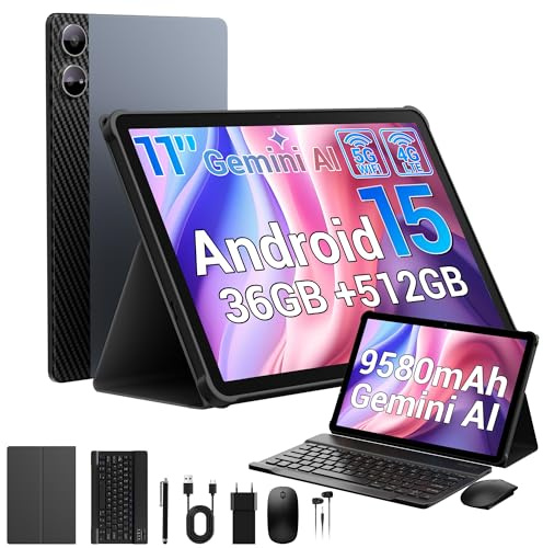 MAXLEGEN Tablet 11 Pollici Cellulare, 36GB RAM + 512GB ROM/1TB TF, 4G LTE Dual SIM + 5G WLAN, Octa Core Android 15 Tablet con batteria 9580mAh 13MP, GPS, GMS, con tastiera/penna/mouse/custodia/cuffie