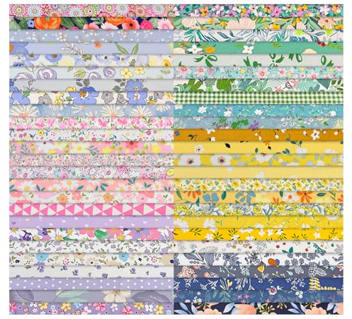 Aucuu 50PCS Fat Quarters Fabric Bundles, 25 x 25cm Fabric Bundles, Quilting Cotton, Bundle Quilting Craft FA-BRIC, Precut Easter & Spring Cotton FA-BRIC for DIY Crafts, Sewing, Patchwork, Home Decor