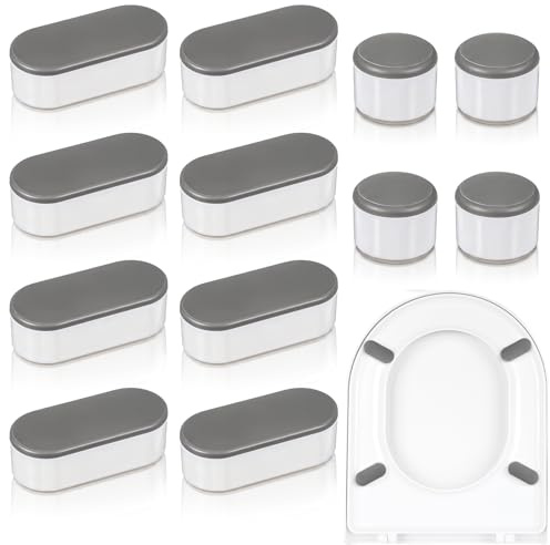 RAHHLIZS 12PCS Universal Toilet Seat Bumpers, Self-Adhesive Bidet Attachments for Toilet, Anti-Sliptoilet Lid Buffers, 2 Sizes, Durable Adhesive, Compatible with Most Toilet Models,Black/White