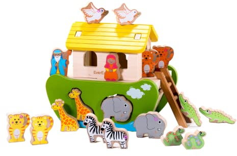 EverEarth Arche Noah zum Sortieren und Stecken aus nachhaltigem Holz – Lernspielzeug zur Förderung von Motorik und Farbenlernen – Umweltfreundliches Design für Kinder – EE32686