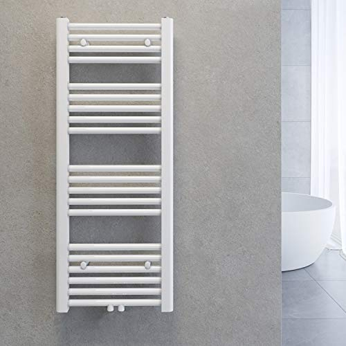SONNI Toallero Radiador Baño Conexión Central Calentador de Toallas Radiador de Baño Blanco Recto 40 x 100 cm