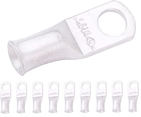 SELTERM 6 AWG (16 mm²) - 1/4 (M6) ⌀ Hole UL Marine Grade Wire Lugs, Battery Cable Ends, Tinned Copper Eyelets, Tubular Ring Terminal Connectors [B18] - 10 Pack