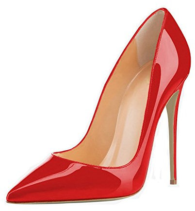 Soireelady Scarpe con Tacco a Stiletto e Alti Decolletè, Ecopelle Effetto Vernice Rosso EU35