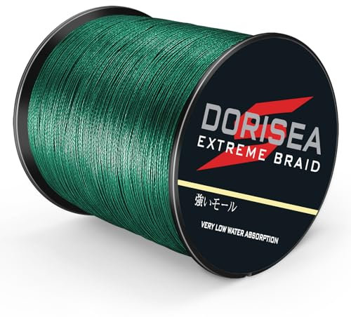 DORISEA Extreme Braid geflochtene Angelschnur, 100 % PE, 300 m, 2,7–136 kg getestet, Moosgrün, 2,7 kg/0,1 mm