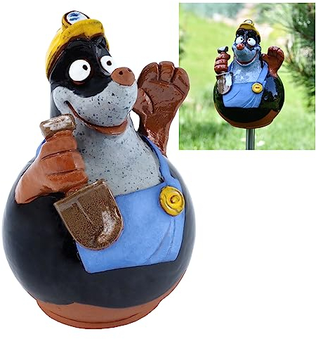 Midene Gartenstecker Keramik Handgefertigt - Gartendeko für Draußen Wetterfest - Garten Deko Keramik - Gartenfiguren & Gartenstatuen - Maulwurf