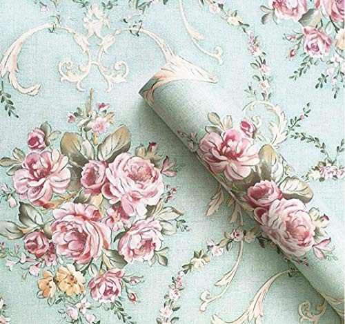 Selbstklebende Papier-Regaleinlage, Vintage-Stil, Hellgrün, Motiv: ländliche Rose, 45 x 244 cm
