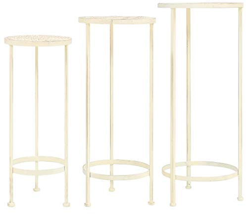 Festnight Blumenständer Set 3-TLG. | Vintage Pflanzenständer | Antik Gartenständer | Dekoständer | Blumensäule | Pflanzensäule | Antik-Weiß Metall